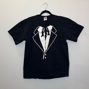 Lux-tees Black White Tuxedo T Shirt Men’s Large EUC
